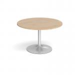 Trumpet base circular boardroom table 1200mm - silver base, kendal oak top TB12C-S-KO