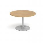 Trumpet base circular boardroom table 1200mm - silver base and oak top