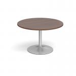 Trumpet base circular boardroom table 1200mm - silver base and walnut top TB12C-S-W