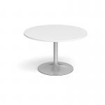 Trumpet base circular boardroom table 1200mm - silver base and white top