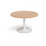 Trumpet base circular boardroom table 1200mm - white base and beech top