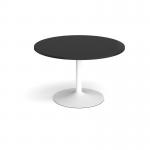 Trumpet base circular boardroom table 1200mm - white base, black top TB12C-WH-BK