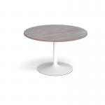 Trumpet base circular boardroom table 1200mm - white base, grey oak top TB12C-WH-GO