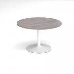 Trumpet base circular boardroom table 1200mm - white base and grey oak top