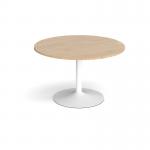 Trumpet base circular boardroom table 1200mm - white base, kendal oak top TB12C-WH-KO