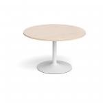 Trumpet base circular boardroom table 1200mm - white base and maple top