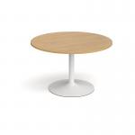Trumpet base circular boardroom table 1200mm - white base, oak top TB12C-WH-O