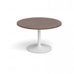 Trumpet base circular boardroom table 1200mm - white base, walnut top TB12C-WH-W