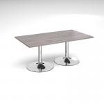 Trumpet base rectangular boardroom table 1800mm x 1000mm - chrome base and grey oak top