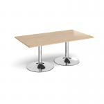 Trumpet base rectangular boardroom table 1800mm x 1000mm - chrome base, kendal oak top TB18-C-KO