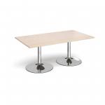 Trumpet base rectangular boardroom table 1800mm x 1000mm - chrome base and maple top