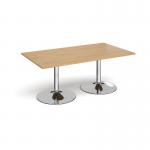 Trumpet base rectangular boardroom table 1800mm x 1000mm - chrome base and oak top