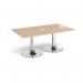 Trumpet base rectangular boardroom table 1800mm x 1000mm with central cutout 272mm x 132mm - chrome base, kendal oak top TB18-CO-C-KO
