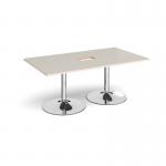 Trumpet base rectangular boardroom table 1800mm x 1000mm with central cutout 272mm x 132mm - chrome base, light grey top TB18-CO-C-LG
