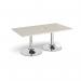 Trumpet base rectangular boardroom table 1800mm x 1000mm with central cutout 272mm x 132mm - chrome base, light grey top TB18-CO-C-LG