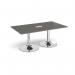 Trumpet base rectangular boardroom table 1800mm x 1000mm with central cutout 272mm x 132mm - chrome base, onyx grey top TB18-CO-C-OG
