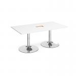 Trumpet base rectangular boardroom table 1800mm x 1000mm with central cutout 272mm x 132mm - chrome base, white top TB18-CO-C-WH