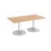 Trumpet base rectangular boardroom table 1800mm x 1000mm with central cutout 272mm x 132mm - silver base, beech top TB18-CO-S-B