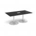 Trumpet base rectangular boardroom table 1800mm x 1000mm with central cutout 272mm x 132mm - silver base, black top TB18-CO-S-BK