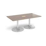 Trumpet base rectangular boardroom table 1800mm x 1000mm with central cutout 272mm x 132mm - silver base, Barcelona walnut top TB18-CO-S-BW