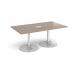 Trumpet base rectangular boardroom table 1800mm x 1000mm with central cutout 272mm x 132mm - silver base, Barcelona walnut top TB18-CO-S-BW
