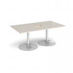 Trumpet base rectangular boardroom table 1800mm x 1000mm with central cutout 272mm x 132mm - silver base, light grey top TB18-CO-S-LG
