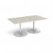 Trumpet base rectangular boardroom table 1800mm x 1000mm with central cutout 272mm x 132mm - silver base, light grey top TB18-CO-S-LG