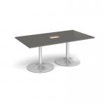 Trumpet base rectangular boardroom table 1800mm x 1000mm with central cutout 272mm x 132mm - silver base, onyx grey top TB18-CO-S-OG