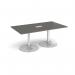 Trumpet base rectangular boardroom table 1800mm x 1000mm with central cutout 272mm x 132mm - silver base, onyx grey top TB18-CO-S-OG