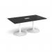 Trumpet base rectangular boardroom table 1800mm x 1000mm with central cutout 272mm x 132mm - white base, black top TB18-CO-WH-BK