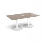 Trumpet base rectangular boardroom table 1800mm x 1000mm with central cutout 272mm x 132mm - white base, Barcelona walnut top TB18-CO-WH-BW