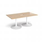 Trumpet base rectangular boardroom table 1800mm x 1000mm with central cutout 272mm x 132mm - white base, kendal oak top TB18-CO-WH-KO