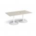 Trumpet base rectangular boardroom table 1800mm x 1000mm with central cutout 272mm x 132mm - white base, light grey top TB18-CO-WH-LG