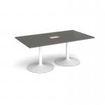 Trumpet base rectangular boardroom table 1800mm x 1000mm with central cutout 272mm x 132mm - white base, onyx grey top TB18-CO-WH-OG