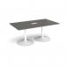 Trumpet base rectangular boardroom table 1800mm x 1000mm with central cutout 272mm x 132mm - white base, onyx grey top TB18-CO-WH-OG
