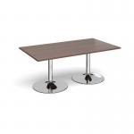 Trumpet base rectangular boardroom table 1800mm x 1000mm - chrome base and walnut top TB18-C-W