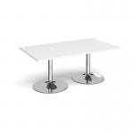 Trumpet base rectangular boardroom table 1800mm x 1000mm - chrome base and white top