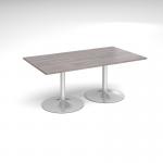 Trumpet base rectangular boardroom table 1800mm x 1000mm - silver base and grey oak top