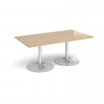 Trumpet base rectangular boardroom table 1800mm x 1000mm - silver base, kendal oak top TB18-S-KO
