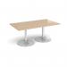 Trumpet base rectangular boardroom table 1800mm x 1000mm - silver base, kendal oak top TB18-S-KO
