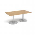 Trumpet base rectangular boardroom table 1800mm x 1000mm - silver base, oak top TB18-S-O