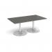 Trumpet base rectangular boardroom table 1800mm x 1000mm - silver base, onyx grey top TB18-S-OG