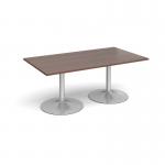 Trumpet base rectangular boardroom table 1800mm x 1000mm - silver base, walnut top TB18-S-W