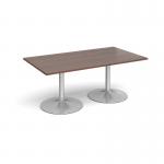 Trumpet base rectangular boardroom table 1800mm x 1000mm - silver base and walnut top TB18-S-W