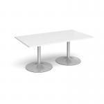 Trumpet base rectangular boardroom table 1800mm x 1000mm - silver base and white top