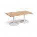 Trumpet base rectangular boardroom table 1800mm x 1000mm - white base, beech top TB18-WH-B