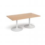 Trumpet base rectangular boardroom table 1800mm x 1000mm - white base and beech top