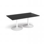 Trumpet base rectangular boardroom table 1800mm x 1000mm - white base, black top TB18-WH-BK