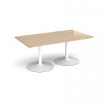 Trumpet base rectangular boardroom table 1800mm x 1000mm - white base, kendal oak top TB18-WH-KO