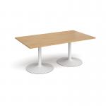 Trumpet base rectangular boardroom table 1800mm x 1000mm - white base, oak top TB18-WH-O